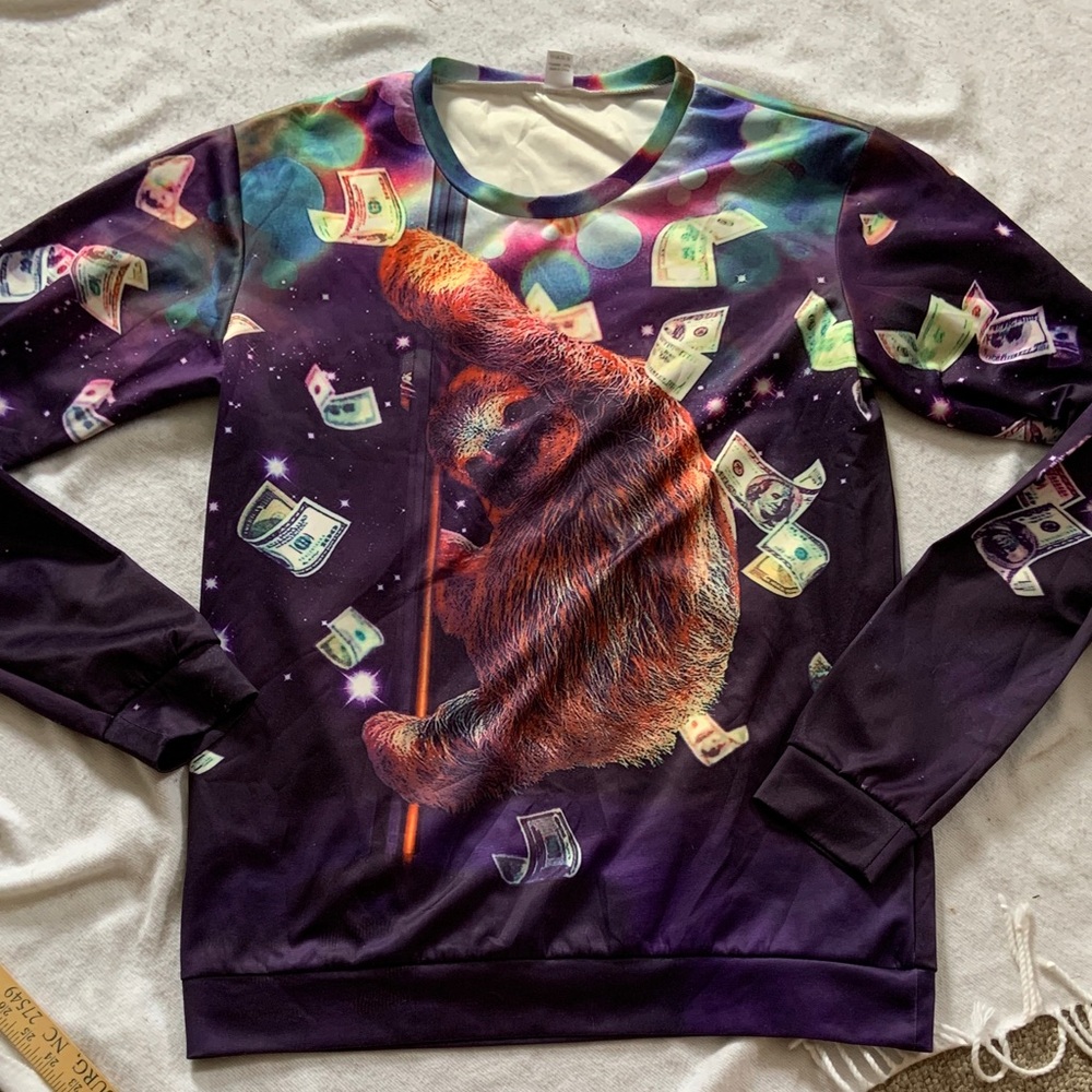 Sloth on a stripper pole  with money Sweatshirt 5X fever logic 1881 colorful